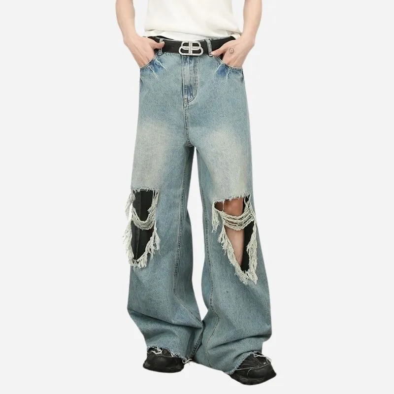 Men's Baggy Jeans Y2K Ripped Wide Leg Distressed Denim Pants Hip Hop Streetwear sold by Good American Jeans
