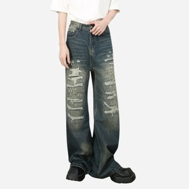 Hip Hop Baggy Jeans for Men Ripped Wide Leg Loose Fit Denim Pants Streetwear sold by Good American Jeans