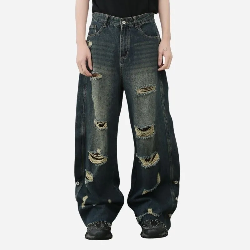 Men's Baggy Ripped Jeans Wide Leg Hip Hop Loose Fit Denim Y2k Streetwear sold by Good American Jeans