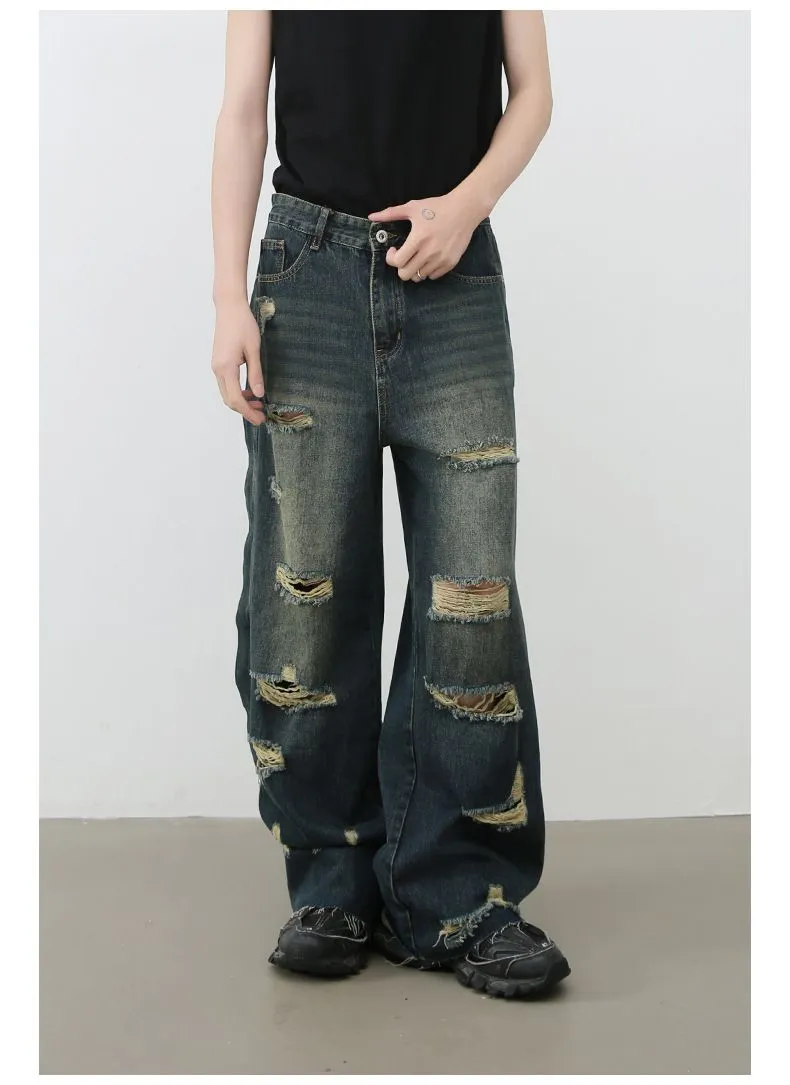 Men's Baggy Ripped Jeans Wide Leg Hip Hop Loose Fit Denim Y2k Streetwear sold by Good American Jeans product image thumbnail 3