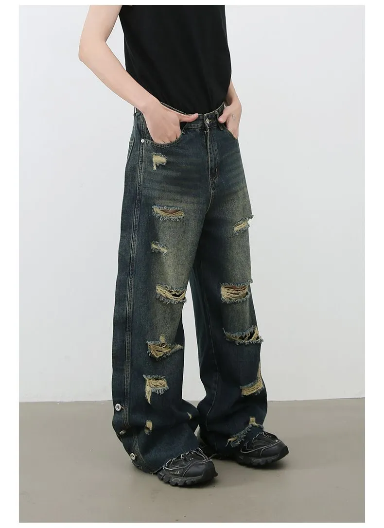 Men's Baggy Ripped Jeans Wide Leg Hip Hop Loose Fit Denim Y2k Streetwear sold by Good American Jeans product image thumbnail 4