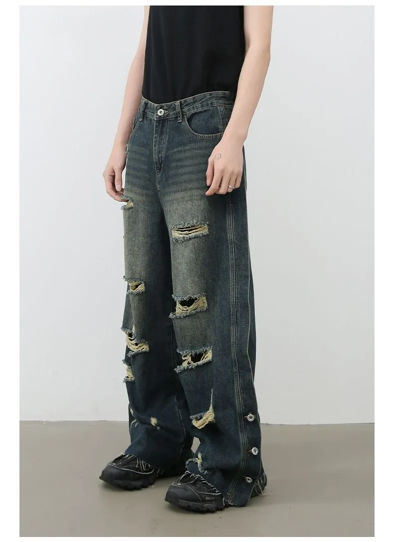 Men's Baggy Ripped Jeans Wide Leg Hip Hop Loose Fit Denim Y2k Streetwear sold by Good American Jeans product image thumbnail 5