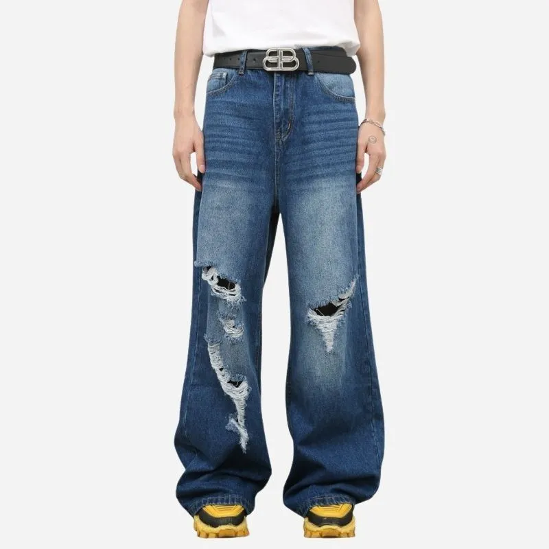 Men's Baggy Jeans Loose Fit Ripped Distressed Straight Leg Denim Pants sold by Good American Jeans