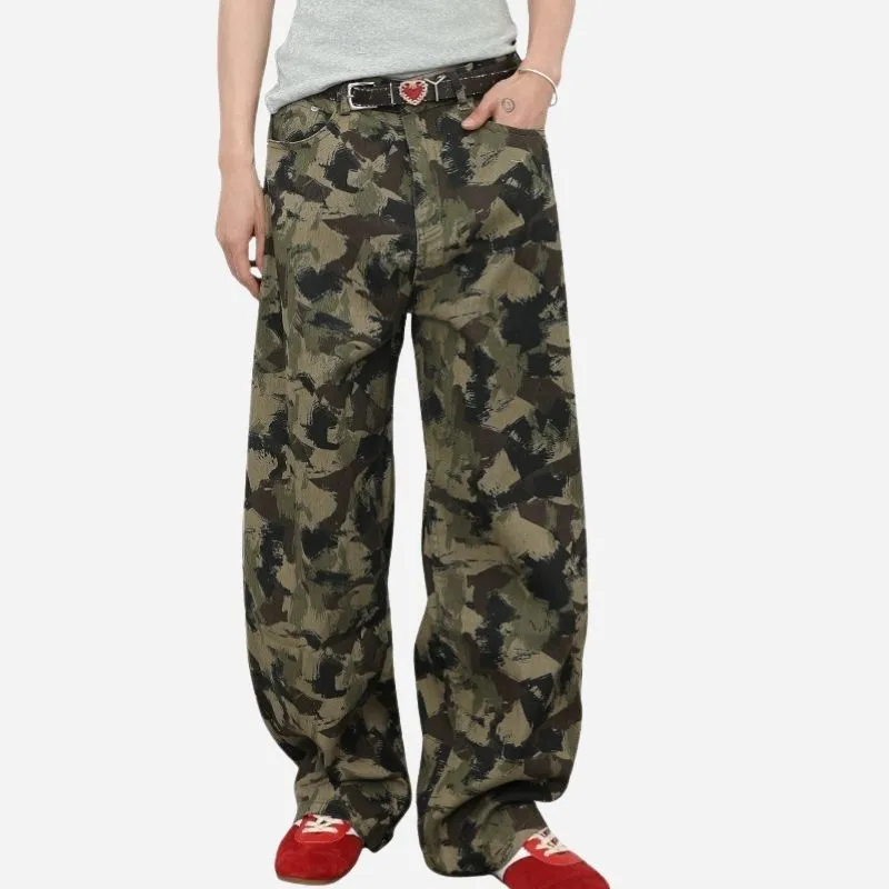 Men's Camouflage Jeans Y2K Hip Hop Baggy Jeans Wide Leg Denim Streetwear made by Good American Jeans