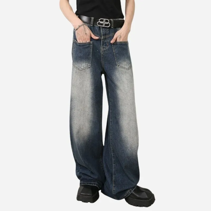 Men’s Straight Wide Leg Baggy Jeans with Front Pockets Y2K Streetwear Denim sold by Good American Jeans