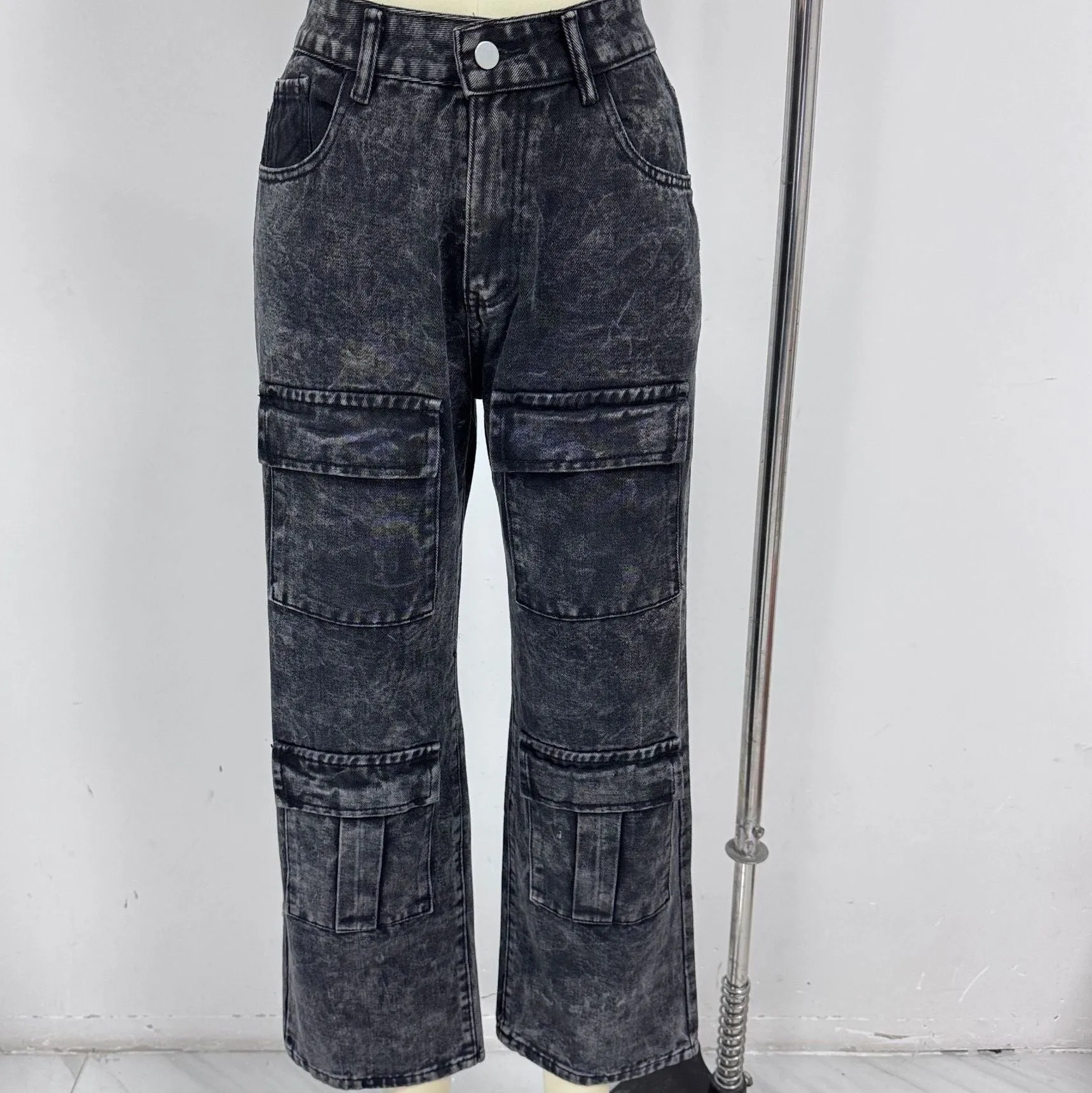 Women's High Waisted Cargo Jeans Straight Wide Leg Stretch Baggy Jeans sold by Good American Jeans product image thumbnail 5