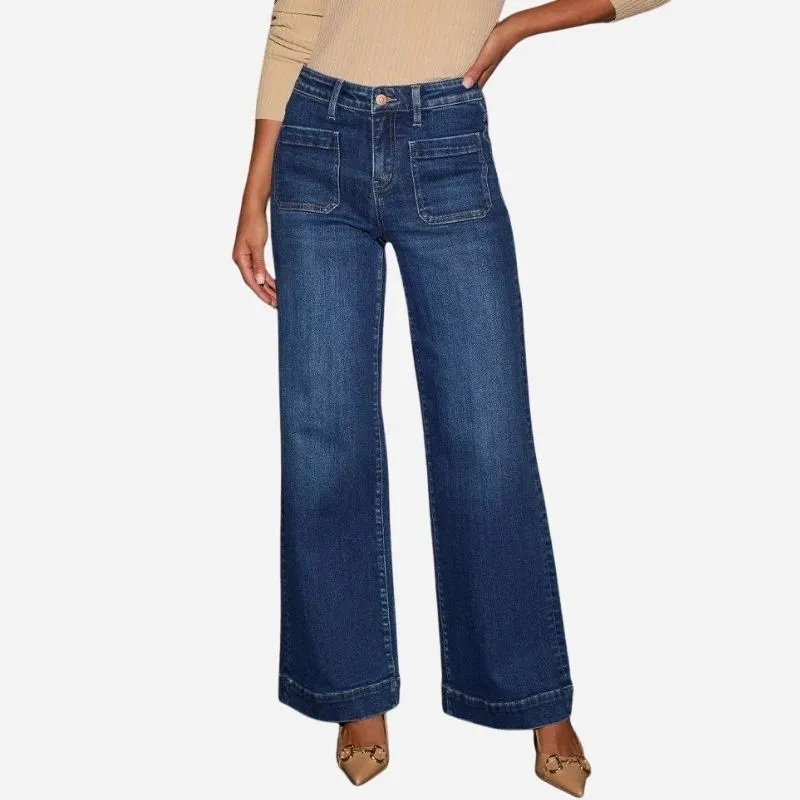 Women's Straight Leg Denim High Waist Baggy Palazzo Jeans with Front Pockets sold by Good American Jeans