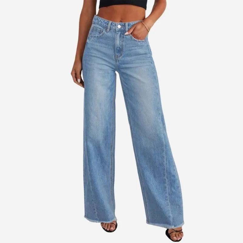 Women's Wide Leg Jeans High Waisted Baggy Raw Hem Denim Palazzo Pants sold by Good American Jeans
