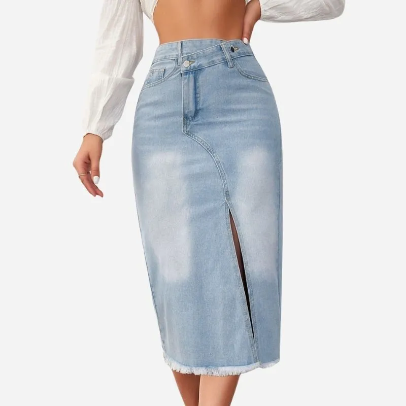 Jean Skirts Women Midi Denim Skirt High Waisted Pencil Skirt with Front Slit sold by Good American Jeans