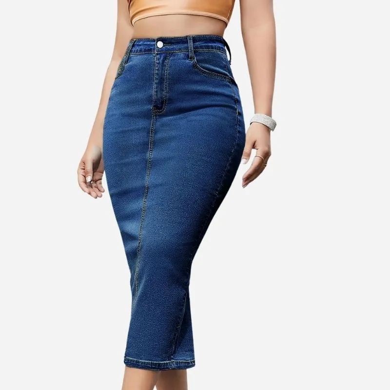 Women's Long Denim Pencil Skirt Bodycon A-line Jean Skirt with Back Slit sold by Good American Jeans