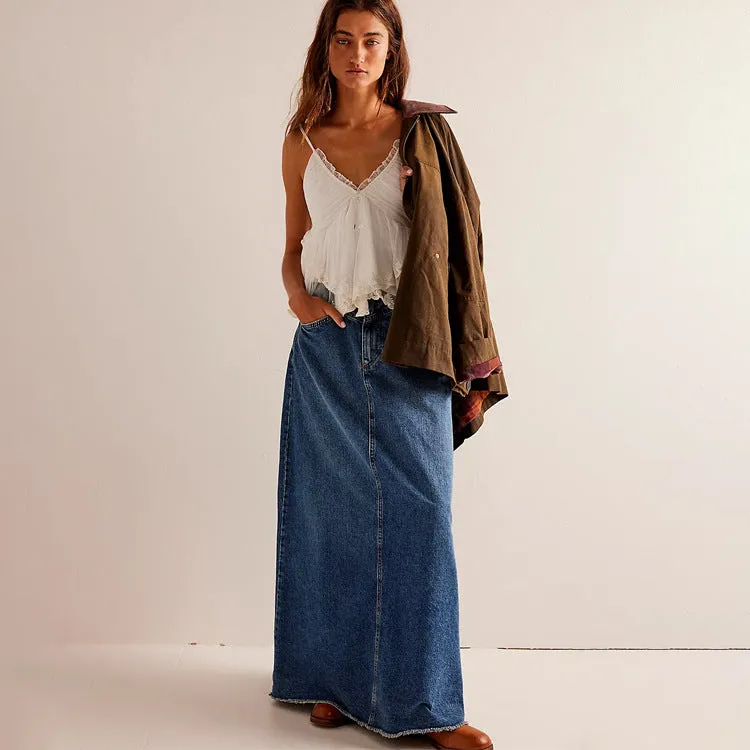 Long Denim Skirts for Women Maxi High Waist A-line Flare Jean Skirt sold by Good American Jeans product image thumbnail 4
