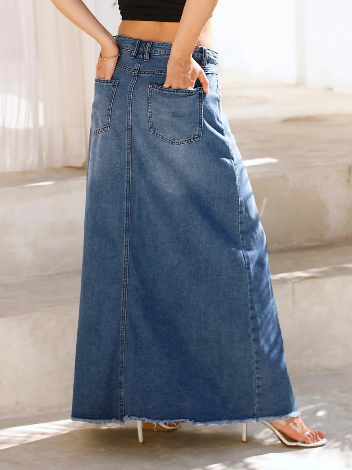 Long Denim Skirts for Women Maxi High Waist A-line Flare Jean Skirt sold by Good American Jeans product image thumbnail 2