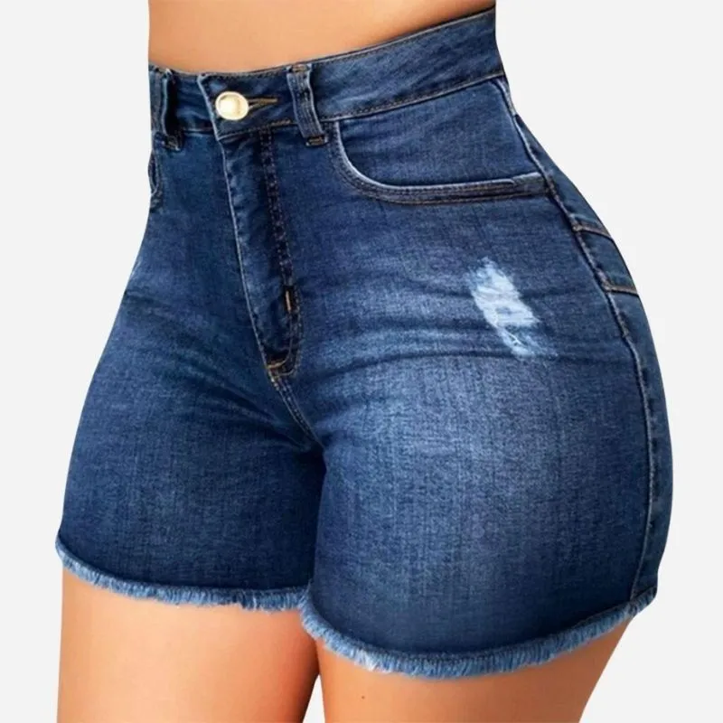 Women Plus Size Jean Shorts High Waisted Frayed Raw Hem Denim Pants sold by Good American Jeans