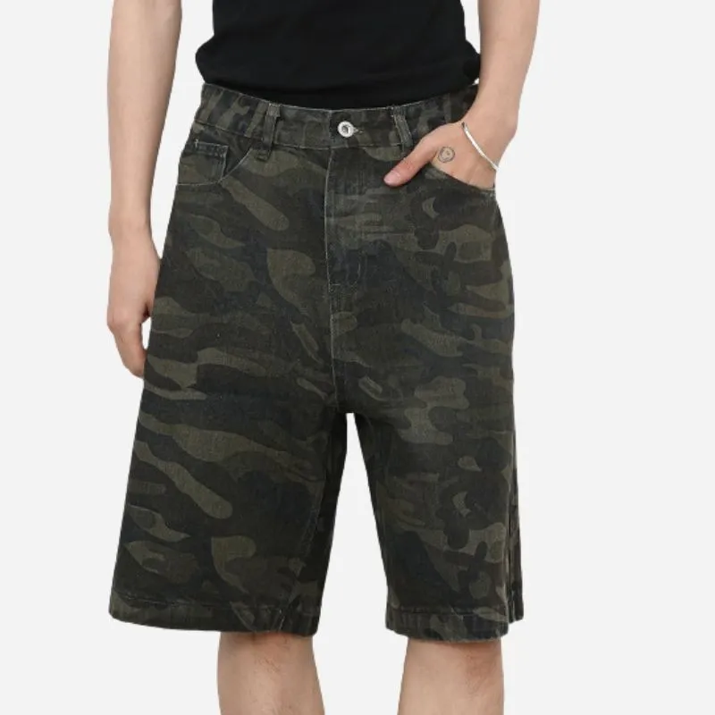 Men's Camouflage Cargo Jeans Short Stretch Relaxed Fit Denim Short Pants sold by Good American Jeans