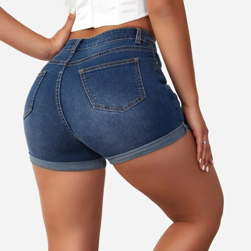 Women Ripped Denim Shorts High Waisted Folded Hem Jean Shorts sold by Good American Jeans product image thumbnail 2