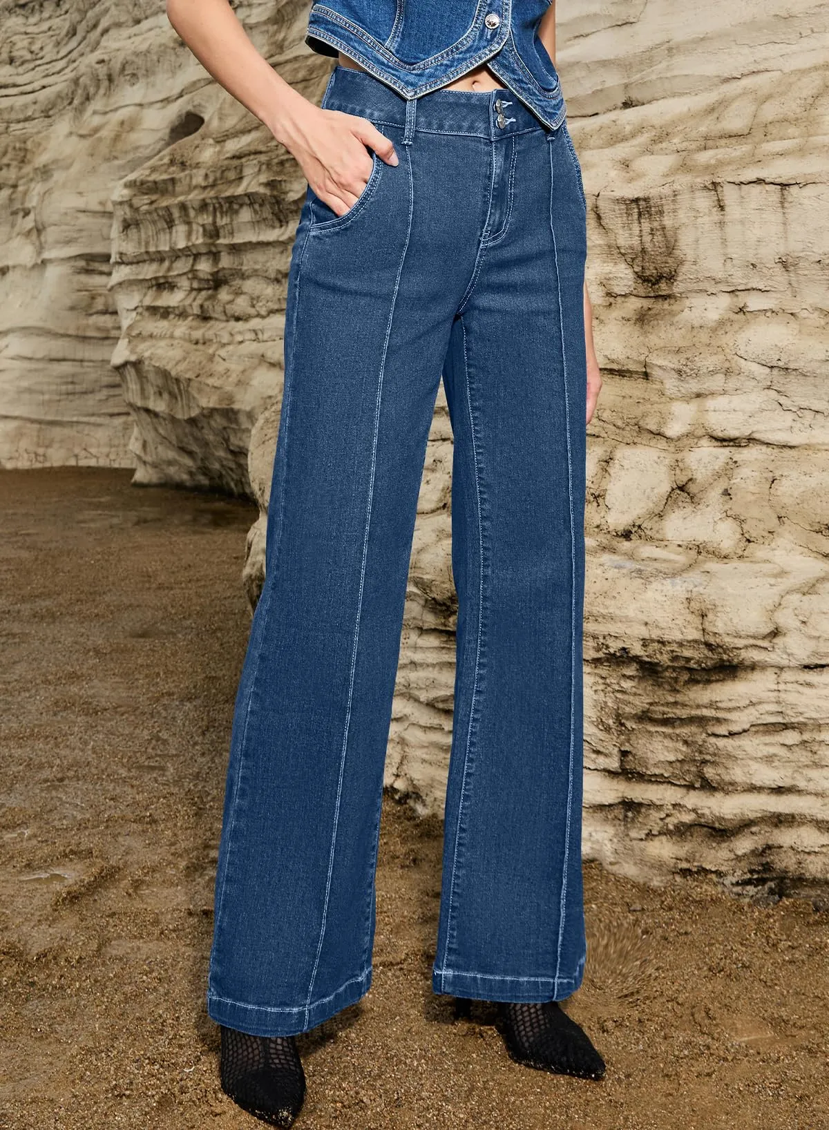 Women's Wide Leg Flare Jeans High Waisted Stretch Baggy Denim Pants sold by Good American Jeans product image thumbnail 4