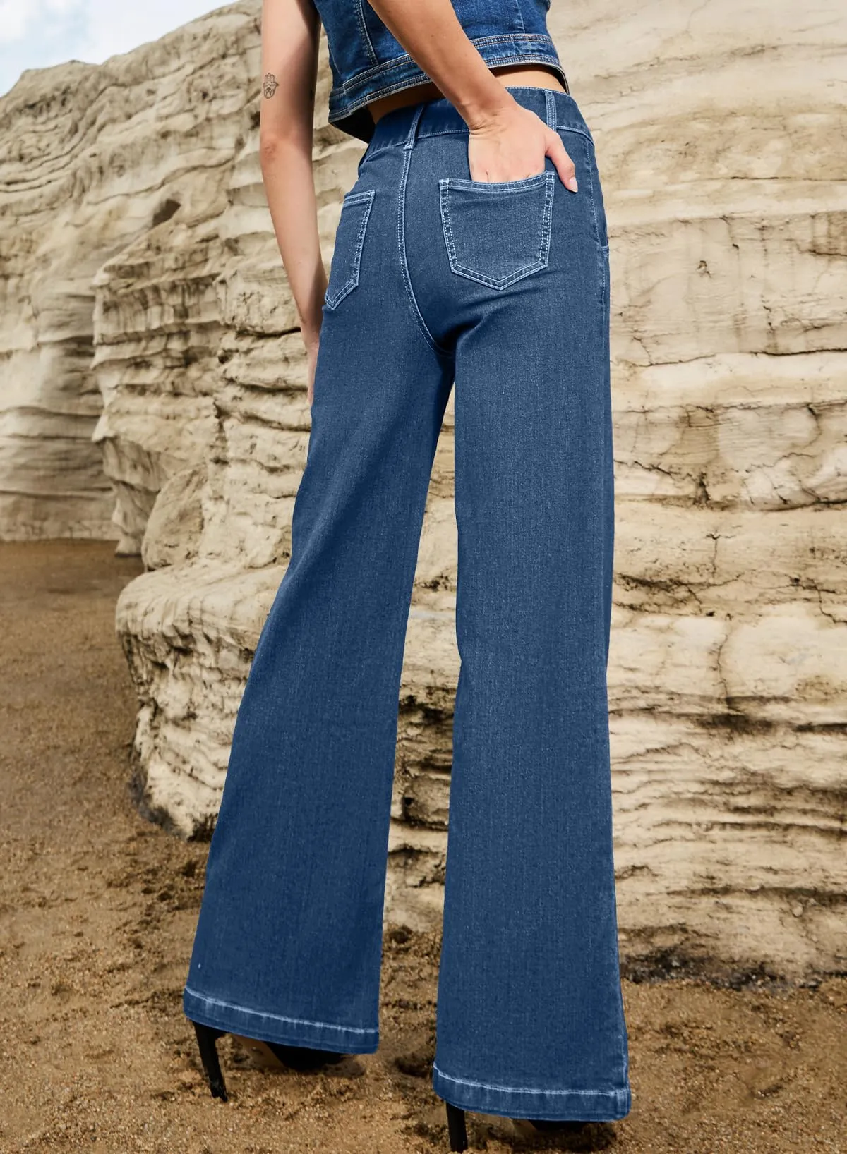 Women's Wide Leg Flare Jeans High Waisted Stretch Baggy Denim Pants sold by Good American Jeans product image thumbnail 2