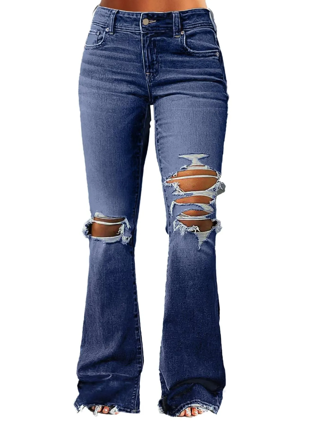 Women's Ripped Bell Bottom Jeans Bootcut Denim Flare Jeans Pants sold by Good American Jeans product image thumbnail 5