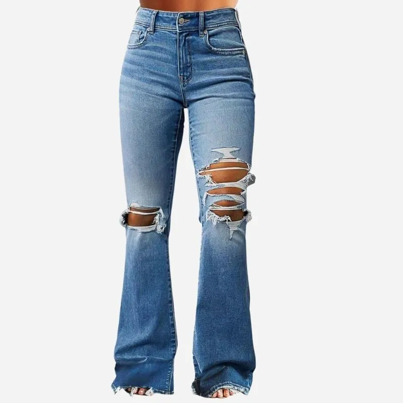 Women's Ripped Bell Bottom Jeans Bootcut Denim Flare Jeans Pants sold by Good American Jeans