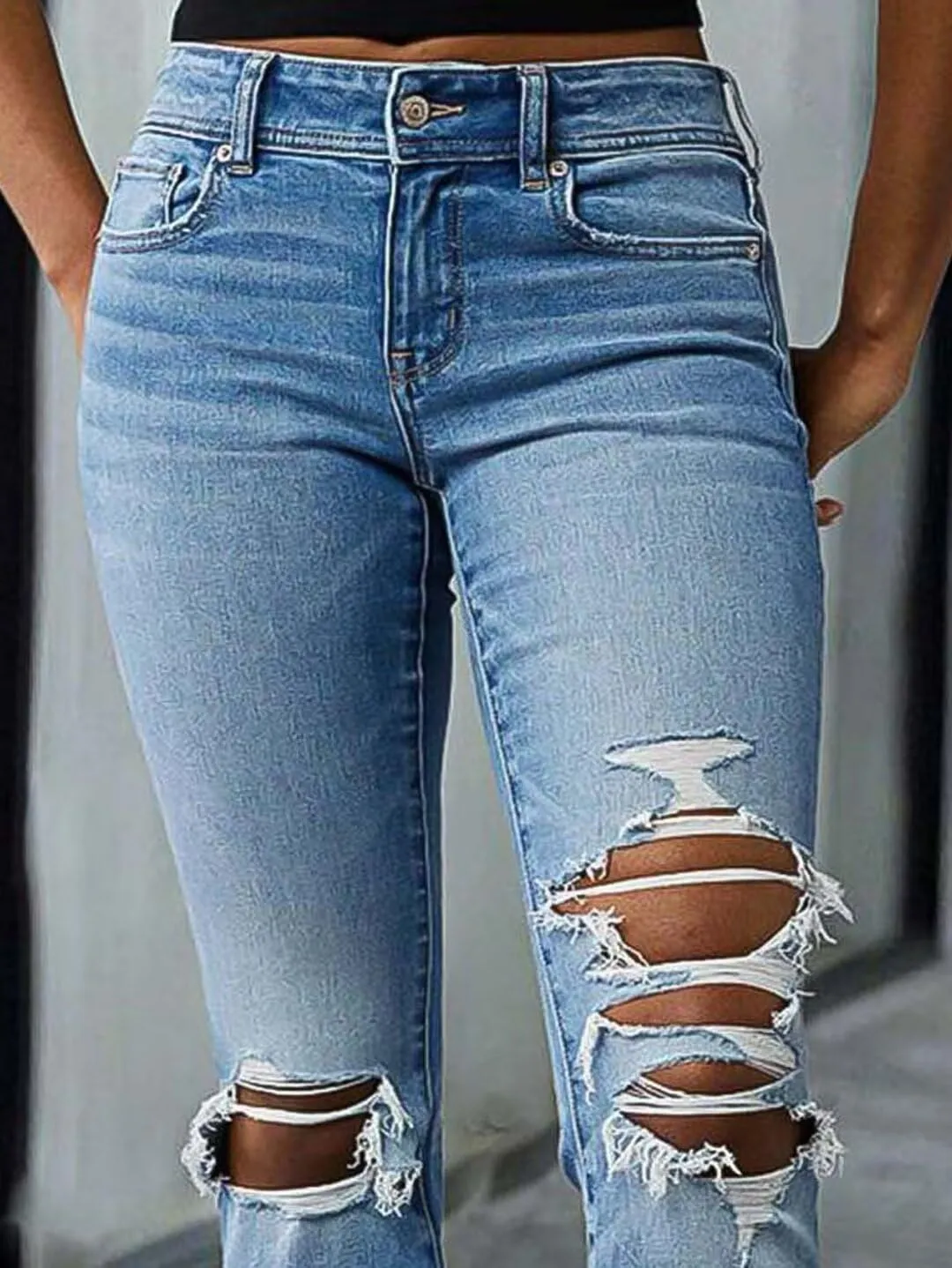 Women's Ripped Bell Bottom Jeans Bootcut Denim Flare Jeans Pants sold by Good American Jeans product image thumbnail 4
