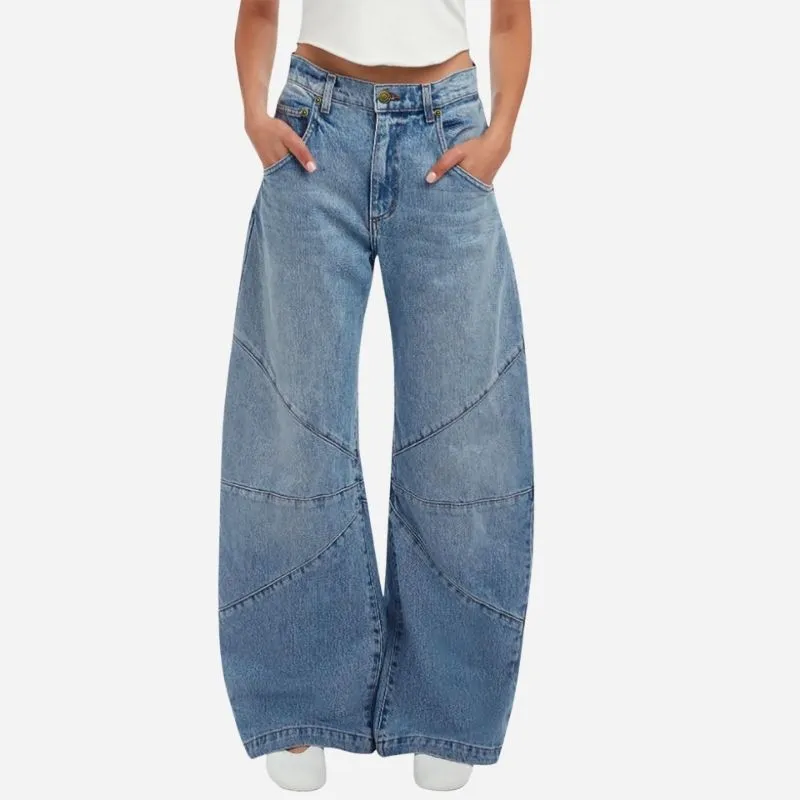 Women's High Waisted Baggy Barrel Jeans Boyfriend Wide Leg Denim Pants sold by Good American Jeans