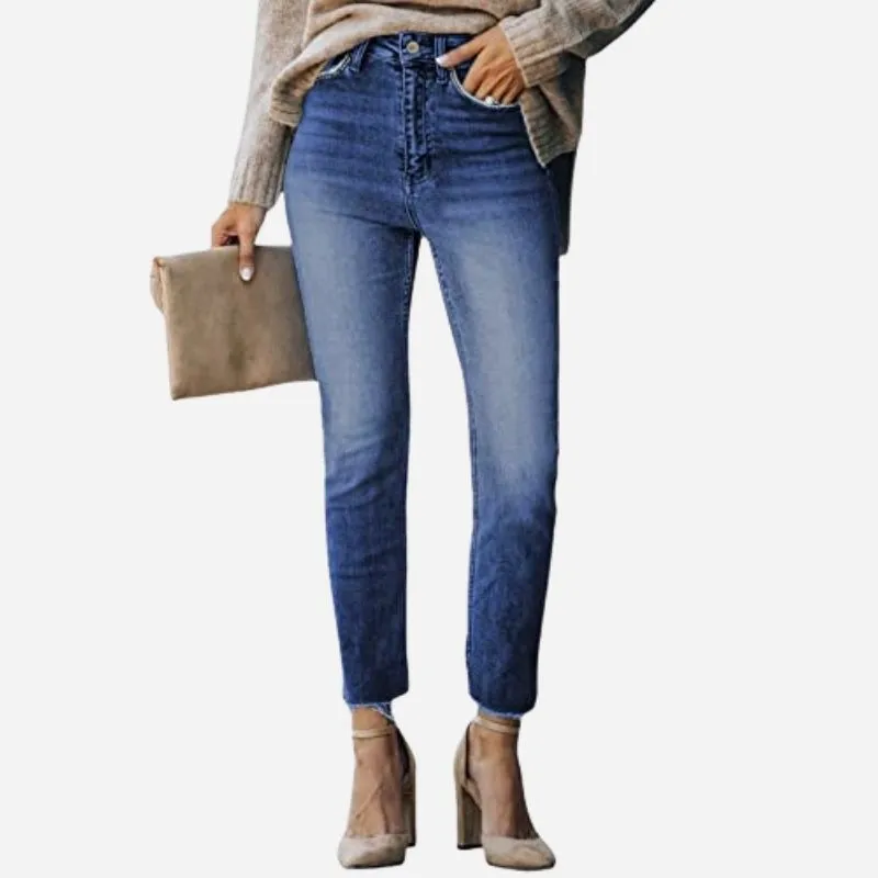 Women's Skinny Jeans Stretch Trendy Pants Straight Leg Raw Hem Denim sold by Good American Jeans