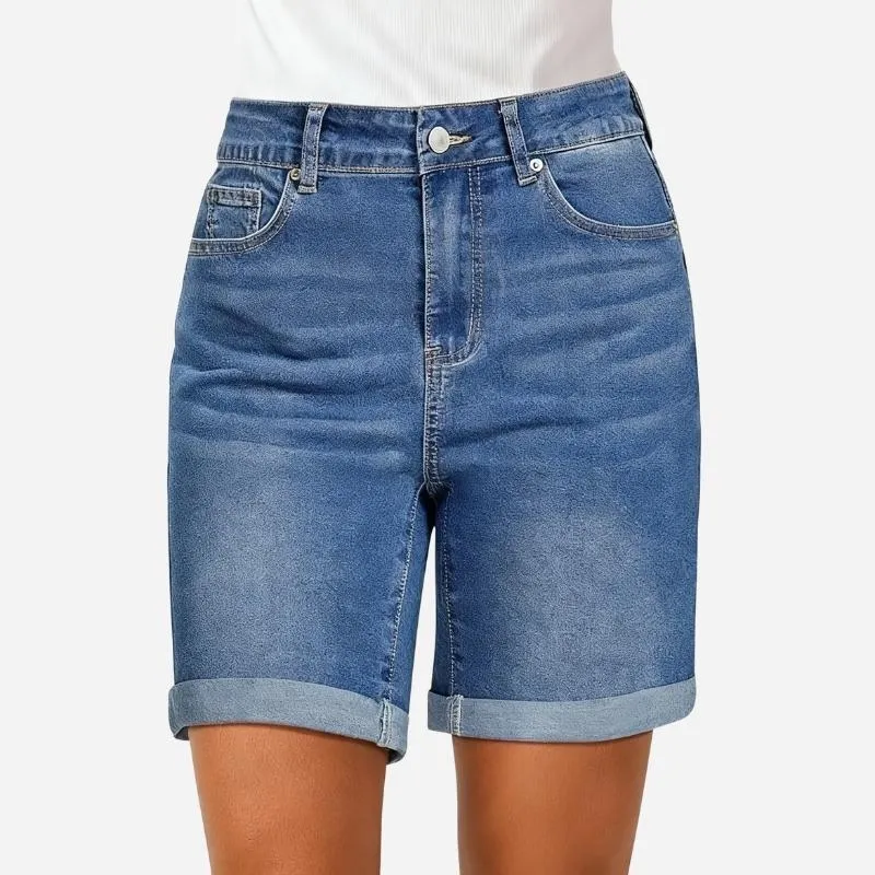 Jean Shorts Women High Waisted Summer Fold Hem Stretchy Denim Shorts sold by Good American Jeans