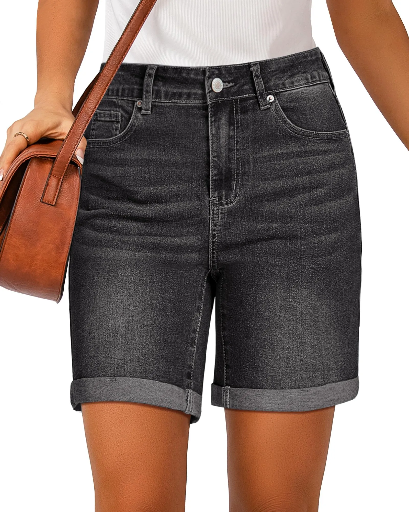 Jean Shorts Women High Waisted Summer Fold Hem Stretchy Denim Shorts sold by Good American Jeans product image thumbnail 4