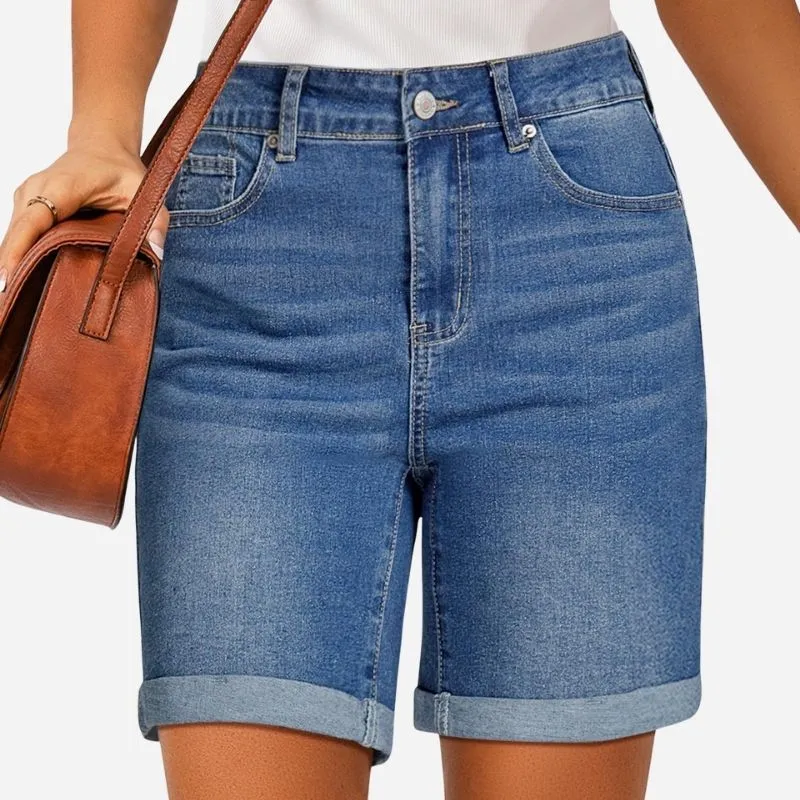 Jean Shorts Women High Waisted Summer Fold Hem Stretchy Denim Shorts sold by Good American Jeans product image thumbnail 3