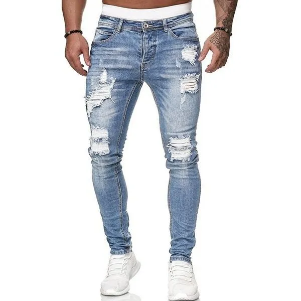 Men's Destroyed Ripped Jeans Stretch Slim Fit Skinny Denim Pants sold by Good American Jeans product image thumbnail 5