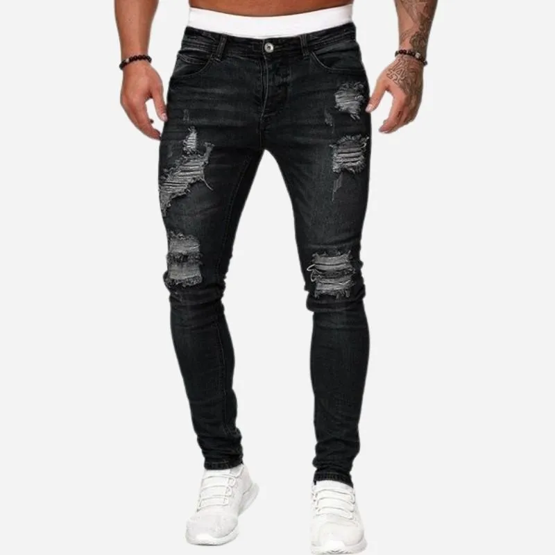 Men's Destroyed Ripped Jeans Stretch Slim Fit Skinny Denim Pants sold by Good American Jeans