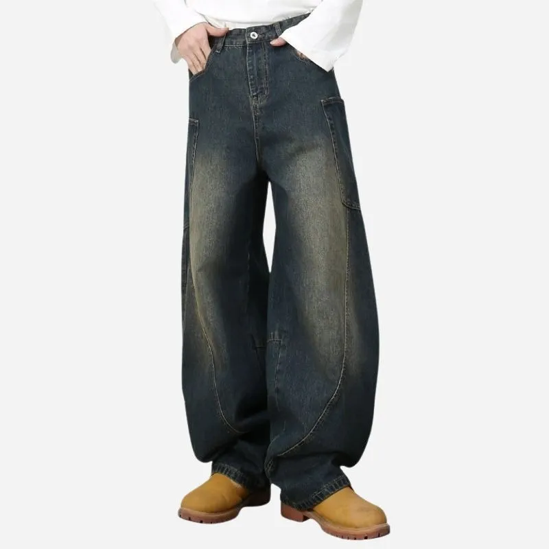 Men’s Baggy Wide Leg Straight Jeans Mid Rise Y2K Loose Fit Denim Pants sold by Good American Jeans