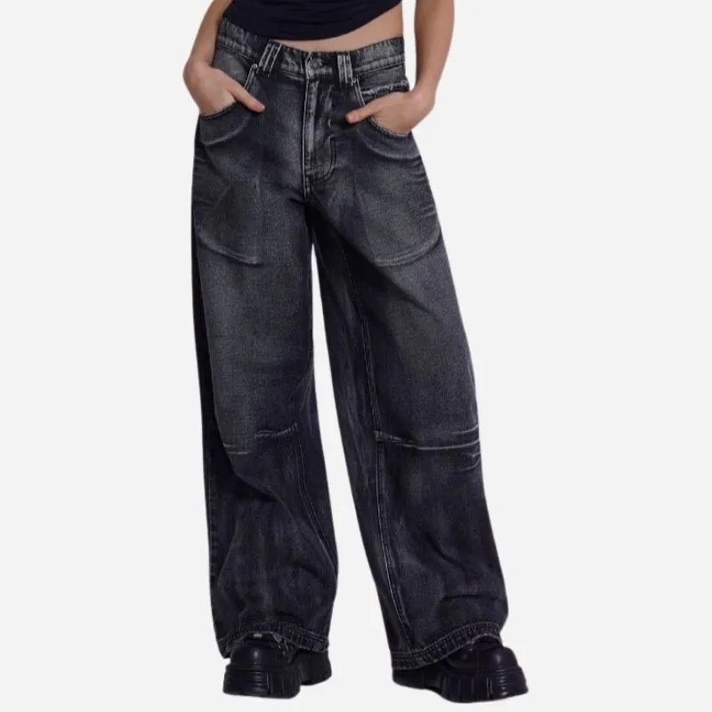 Women’s Low Rise Y2K Baggy Jeans Angel Wings Back Print Wide Leg Straight Denim sold by Good American Jeans