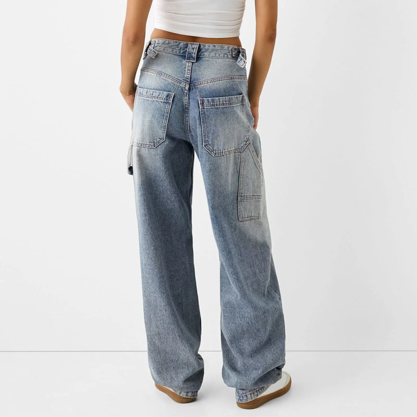 Women High Waisted Baggy Wide Leg Denim with Cargo Pockets Carpenter Jeans sold by Good American Jeans product image thumbnail 5
