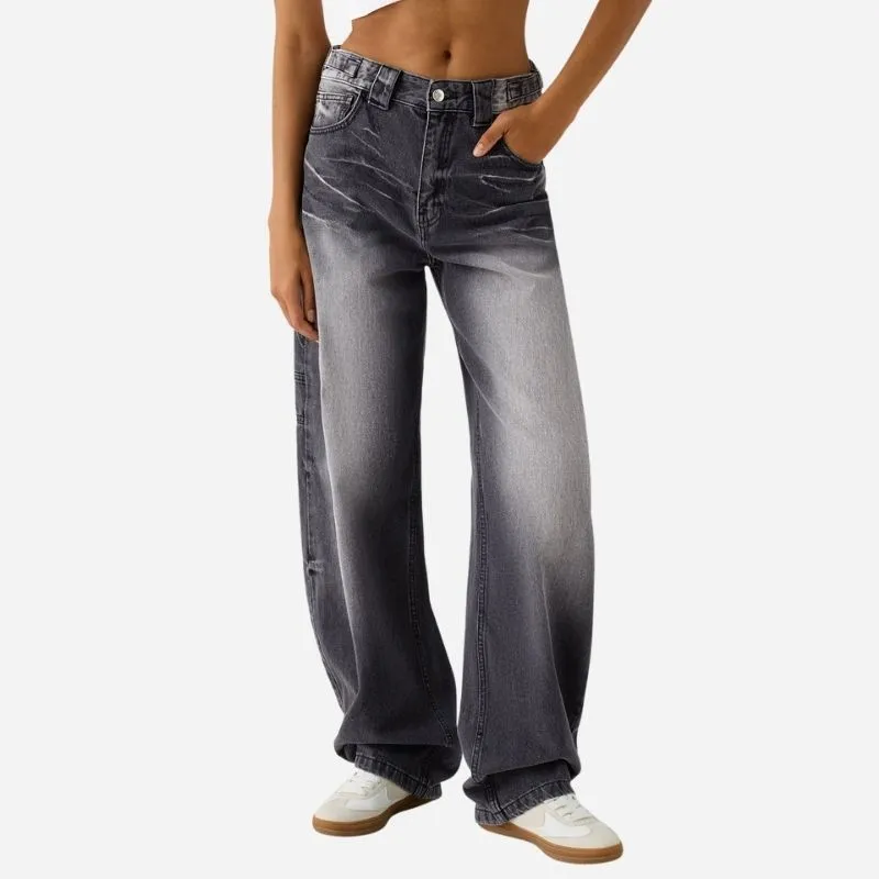 Women High Waisted Baggy Wide Leg Denim with Cargo Pockets Carpenter Jeans sold by Good American Jeans