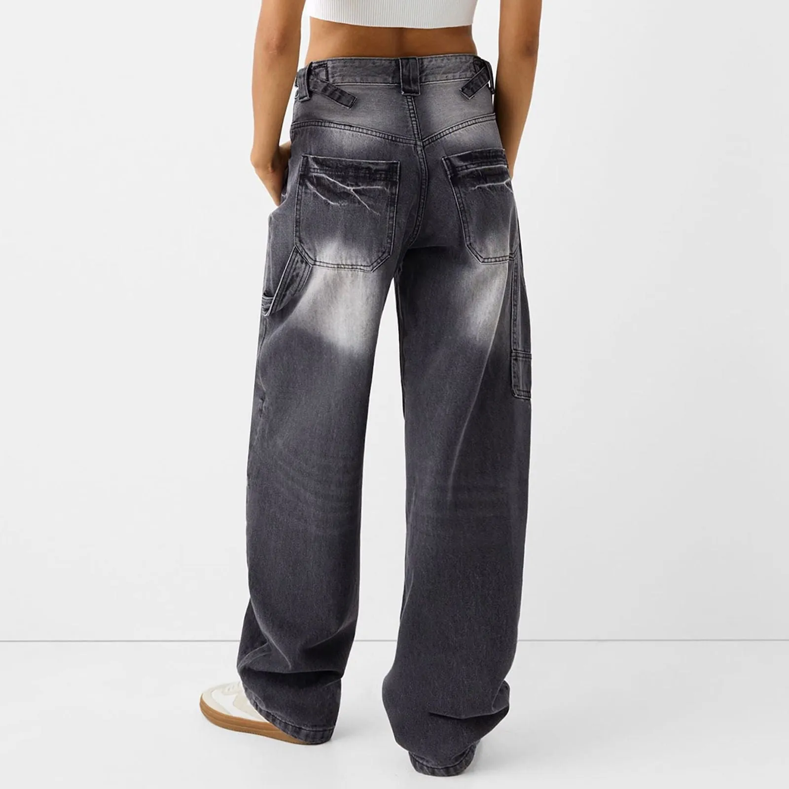 Women High Waisted Baggy Wide Leg Denim with Cargo Pockets Carpenter Jeans sold by Good American Jeans product image thumbnail 2