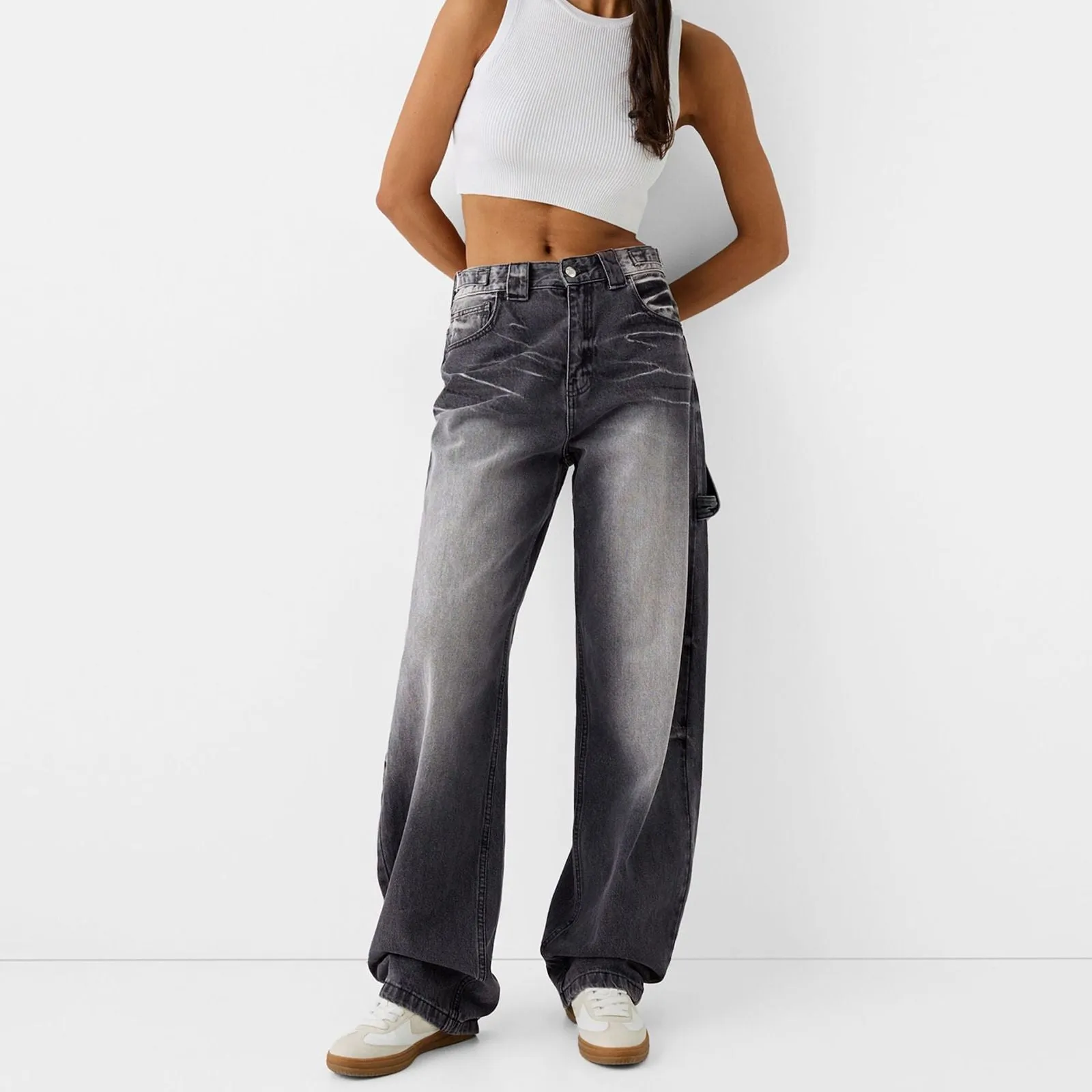 Women High Waisted Baggy Wide Leg Denim with Cargo Pockets Carpenter Jeans sold by Good American Jeans product image thumbnail 3
