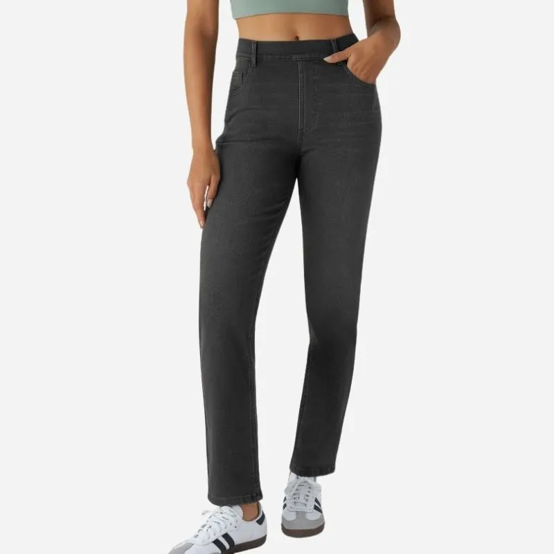 Straight Leg Jeans for Women Stretchy Pull on Sweatpant Tummy Control Denim made by Good American Jeans