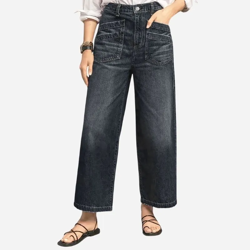 Women's High Waisted Straight Wide Leg Baggy Jeans Stretch Denim Pants made by Good American Jeans