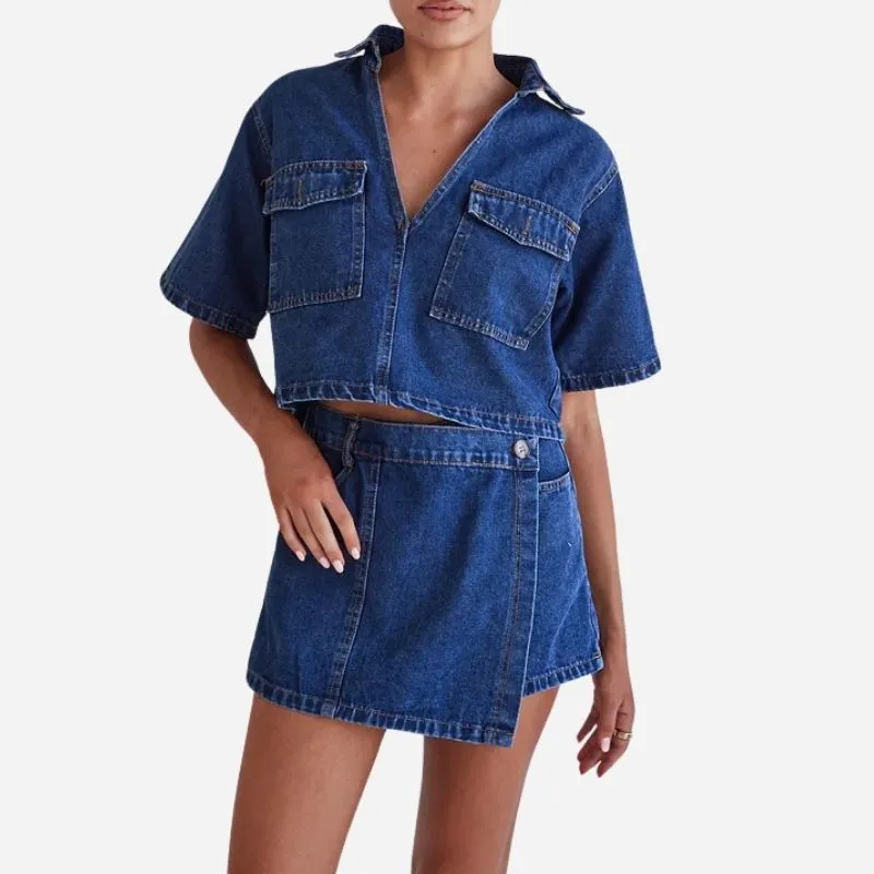Women's Cropped Denim Shirt & High Waist Jean Skirt Two Piece Set sold by Good American Jeans product image thumbnail 5