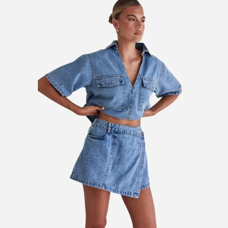 Women's Cropped Denim Shirt & High Waist Jean Skirt Two Piece Set sold by Good American Jeans product image thumbnail 4