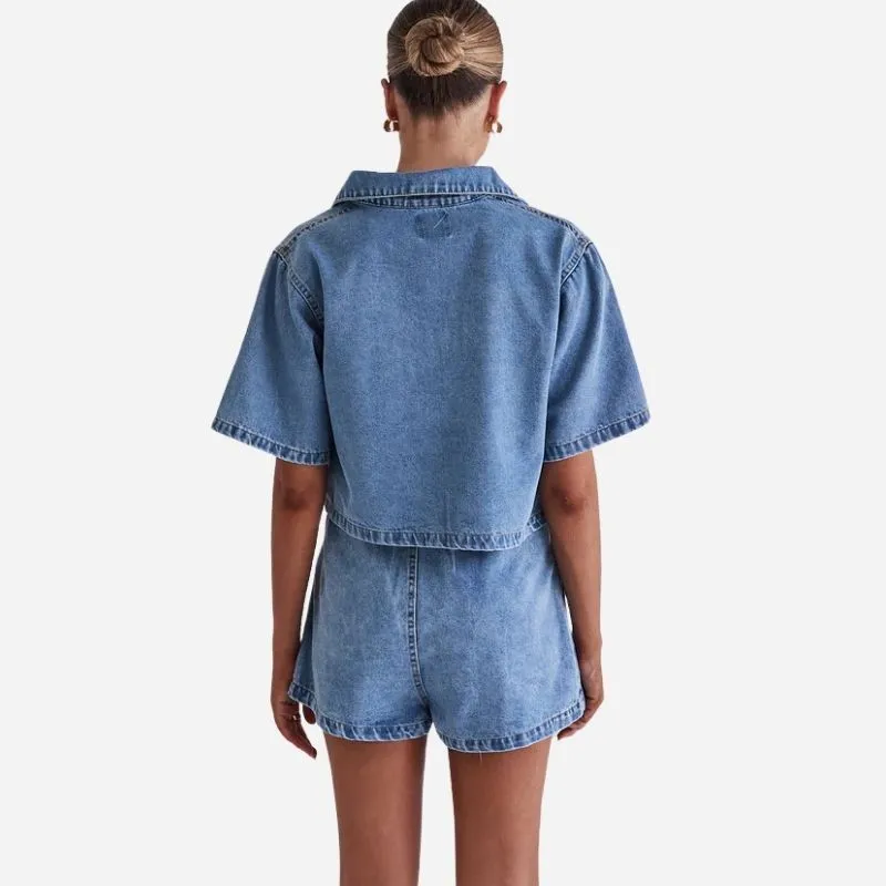 Women's Cropped Denim Shirt & High Waist Jean Skirt Two Piece Set sold by Good American Jeans product image thumbnail 2
