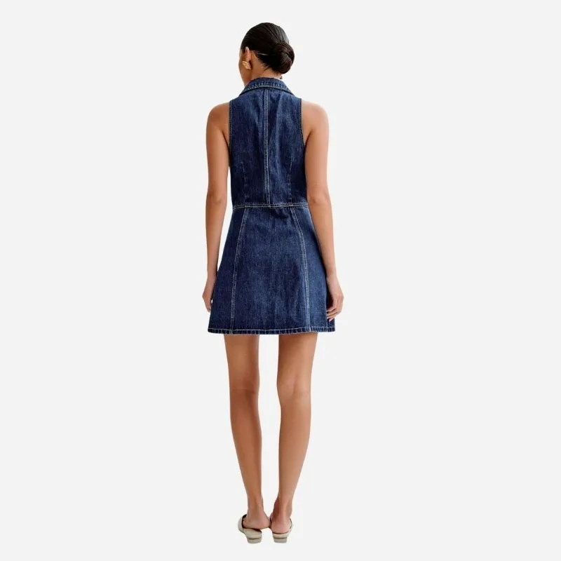 Denim Halter Mini Dress Women Y2K Sleeveless Button Down Jean Dress sold by Good American Jeans product image thumbnail 2