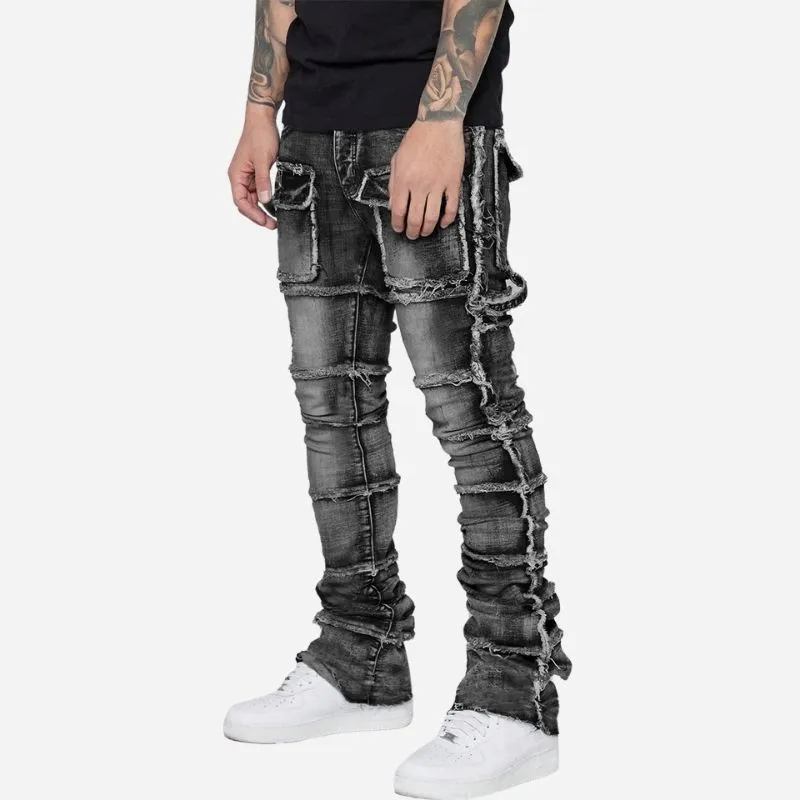 Men's Distressed Stacked Jeans Slim Fit Washed Streetwear Denim Pants sold by Good American Jeans product image thumbnail 4