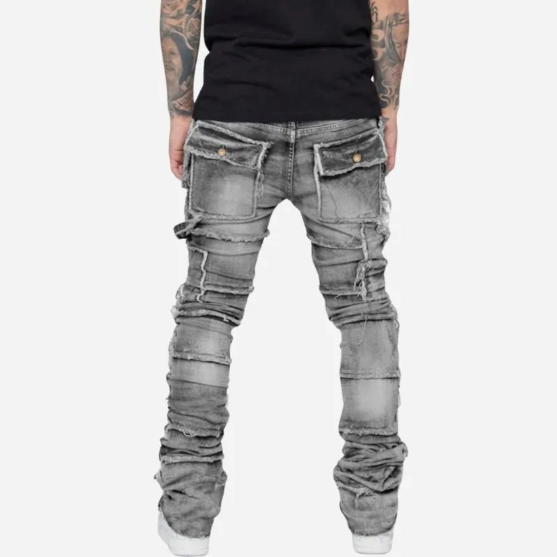 Men's Distressed Stacked Jeans Slim Fit Washed Streetwear Denim Pants sold by Good American Jeans product image thumbnail 2