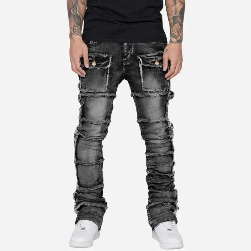 Men's Distressed Stacked Jeans Slim Fit Washed Streetwear Denim Pants sold by Good American Jeans product image thumbnail 3