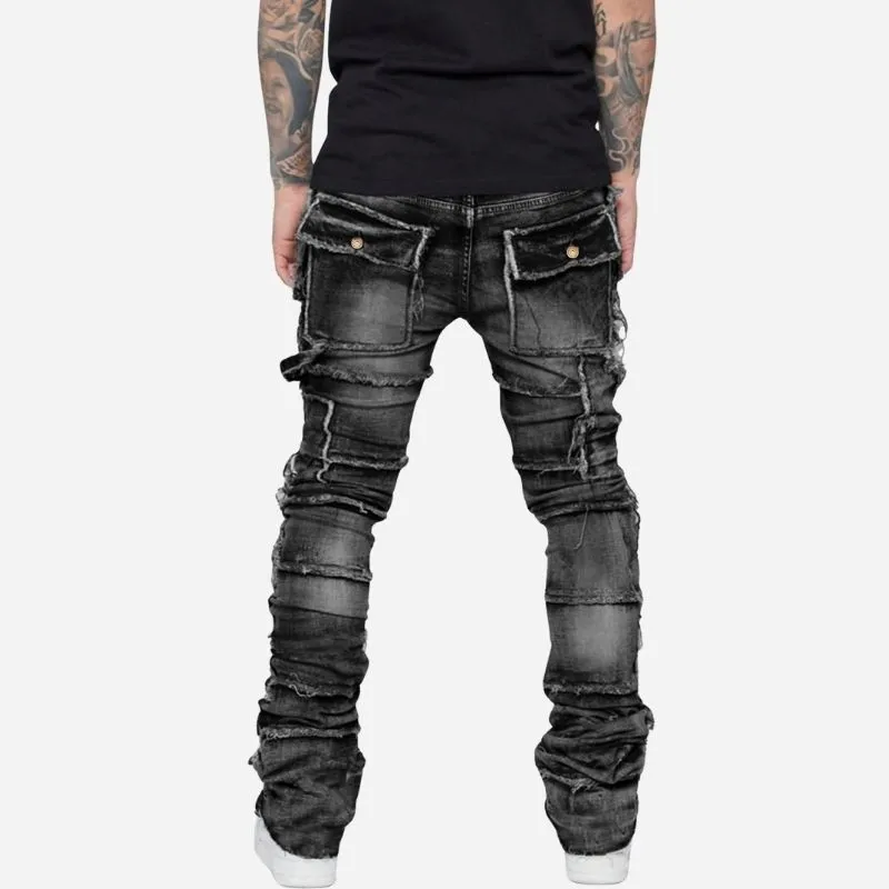 Men's Distressed Stacked Jeans Slim Fit Washed Streetwear Denim Pants sold by Good American Jeans product image thumbnail 5