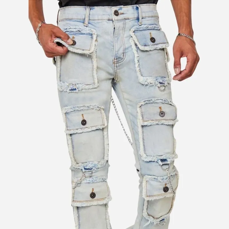 Men's Distressed Cargo Jeans Slim Fit Multi Pocket Streetwear Biker Denim sold by Good American Jeans product image thumbnail 4