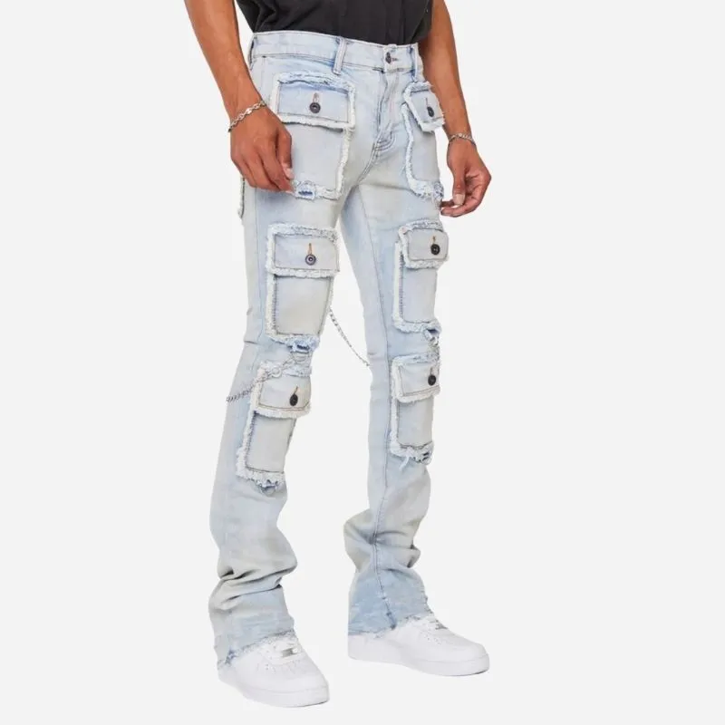 Men's Distressed Cargo Jeans Slim Fit Multi Pocket Streetwear Biker Denim sold by Good American Jeans product image thumbnail 2