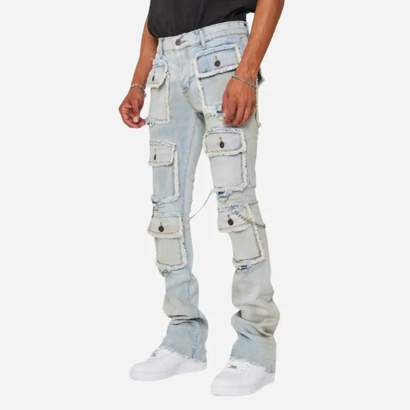 Men's Distressed Cargo Jeans Slim Fit Multi Pocket Streetwear Biker Denim sold by Good American Jeans product image thumbnail 3